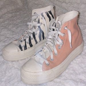 size 6.5 custom platform converse, pink/zebra print